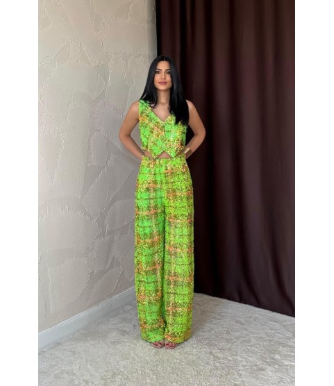 Yeşil Pullu Yelek Ve Pantolon Takım
