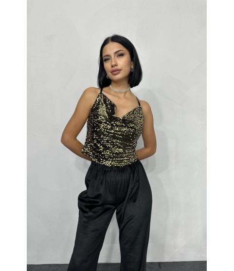 Gold Askılı Degaje Bluz