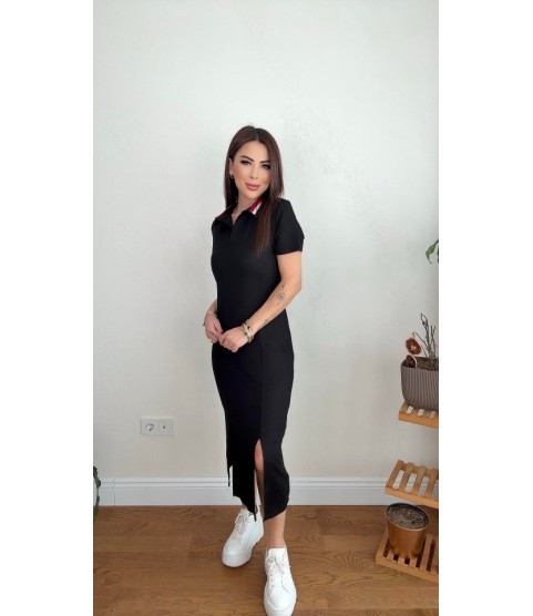 Kadın Yaka Ribanalı Çift Yırtmaçlı Elbise