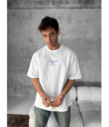 Ön Ve Arka Baskılı Oversize Bisiklet Yaka T-shirt- Beyaz