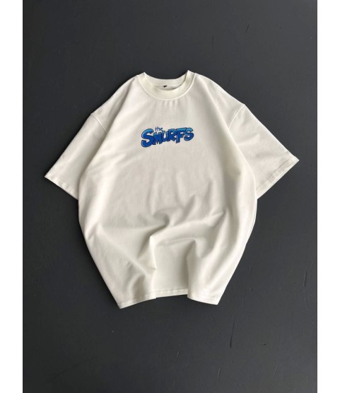 Ön Ve Arka Baskılı Oversize Bisiklet Yaka T-shirt- Beyaz