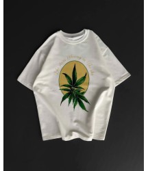 Ön Ve Arka Baskılı Oversize Bisiklet Yaka T-shirt- Beyaz