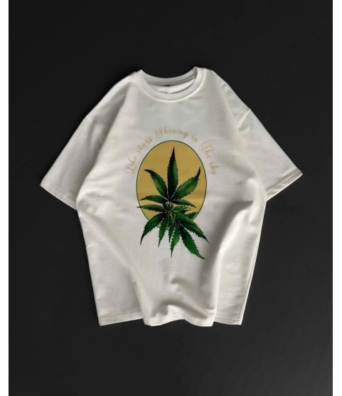 Ön Ve Arka Baskılı Oversize Bisiklet Yaka T-shirt- Beyaz