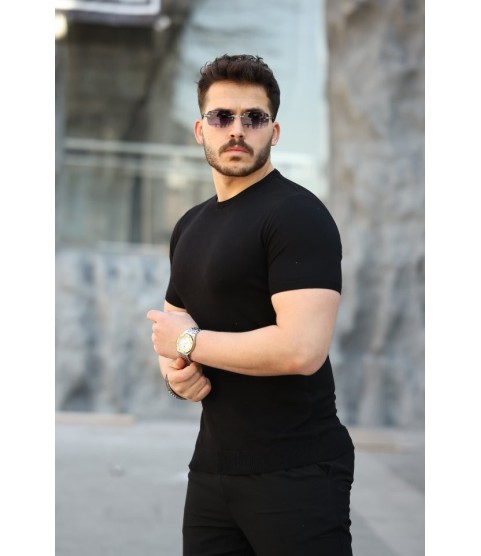 Erkek Viskon Kumaş Bisiklet Yaka Basic Tişört