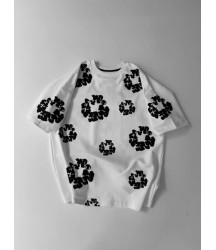 Ön Ve Arka Baskılı Oversize Bisiklet Yaka T-shirt- Beyaz