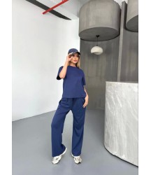 Osy Modal Yumuşak Dokulu Kumaş Kısa Kollu Bluz Rahat Pantalon Ikili Takım- Lacivert