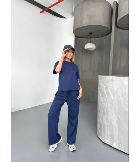 Osy Modal Yumuşak Dokulu Kumaş Kısa Kollu Bluz Rahat Pantalon Ikili Takım- Lacivert