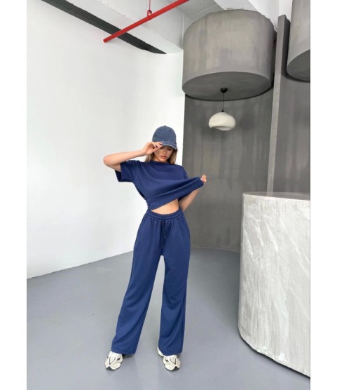 Osy Modal Yumuşak Dokulu Kumaş Kısa Kollu Bluz Rahat Pantalon Ikili Takım- Lacivert