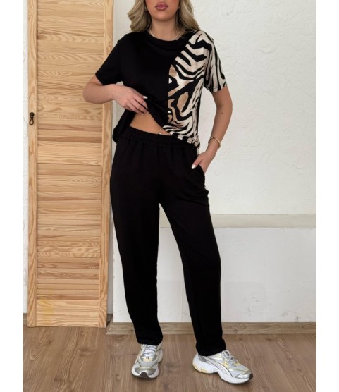 Kadın Bisiklet Yaka Kısa Kol Leopar Desen Bluz Ve Pantolon Ikili Takım Kadın Bisiklet Yaka Kısa Kol Leopar Desen Bluz Ve Pantolon Ikili Takım