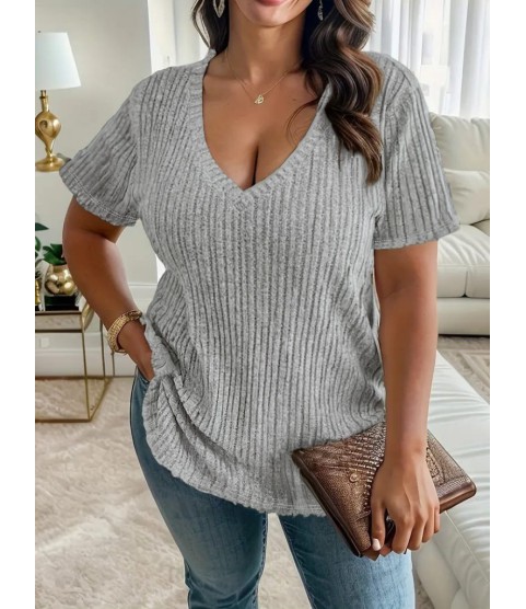Kadın Kısa Kollu V Yaka Fitilli Kaşkorse Bluz Kadın Kısa Kollu V Yaka Fitilli Kaşkorse Bluz