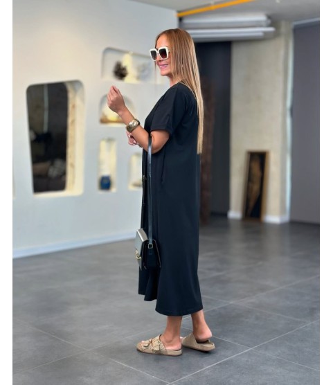 Kadın Kısa Kollu V Yakalı Cep Detaylı Uzun Viskon Iki Iplik Elbise Kadın Kısa Kollu V Yakalı Cep Detaylı Uzun Viskon Iki Iplik Elbise