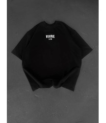 Baskılı Oversize Bisiklet Yaka T-shirt - Siyah