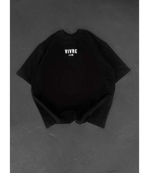 Baskılı Oversize Bisiklet Yaka T-shirt - Siyah