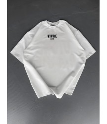Baskılı Oversize Bisiklet Yaka T-shirt - Beyaz