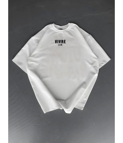 Baskılı Oversize Bisiklet Yaka T-shirt - Beyaz
