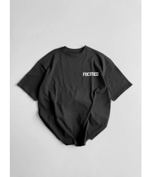 Baskılı Oversize Bisiklet Yaka T-shirt - Siyah
