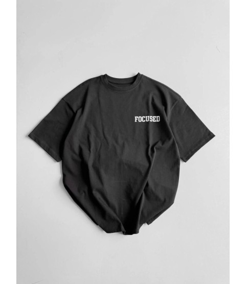 Baskılı Oversize Bisiklet Yaka T-shirt - Siyah