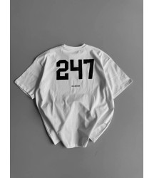 Baskılı Oversize Bisiklet Yaka T-shirt - Beyaz
