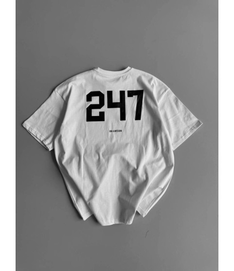 Baskılı Oversize Bisiklet Yaka T-shirt - Beyaz
