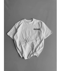 Baskılı Oversize Bisiklet Yaka T-shirt - Beyaz
