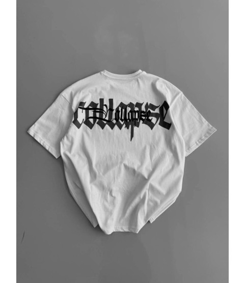 Baskılı Oversize Bisiklet Yaka T-shirt - Beyaz