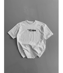 Baskılı Oversize Bisiklet Yaka T-shirt - Beyaz