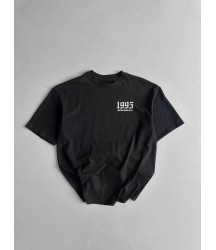 Baskılı Oversize Bisiklet Yaka T-shirt - Siyah