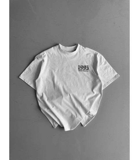 Baskılı Oversize Bisiklet Yaka T-shirt - Beyaz