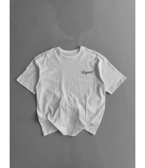 Baskılı Oversize Bisiklet Yaka T-shirt - Beyaz