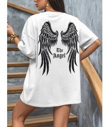 Baskılı Oversize Bisiklet Yaka T-shirt - Beyaz