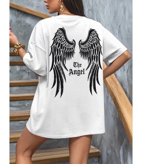 Baskılı Oversize Bisiklet Yaka T-shirt - Beyaz