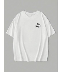 Baskılı Oversize Bisiklet Yaka T-shirt - Beyaz