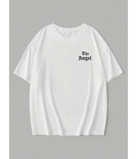 Baskılı Oversize Bisiklet Yaka T-shirt - Beyaz