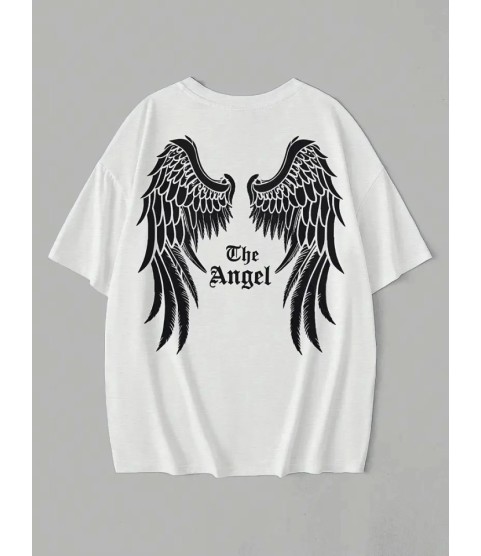 Baskılı Oversize Bisiklet Yaka T-shirt - Beyaz