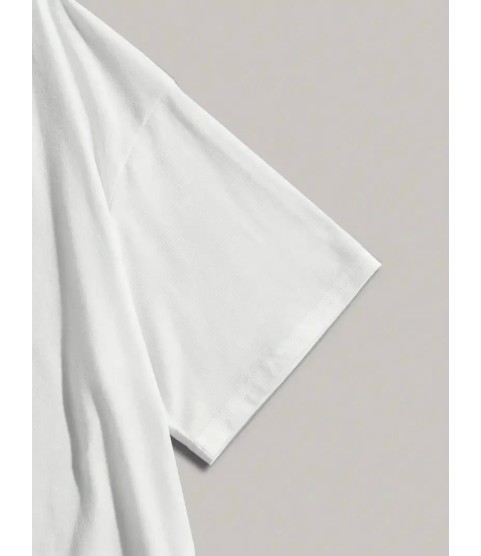 Baskılı Oversize Bisiklet Yaka T-shirt - Beyaz