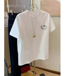 Baskılı Oversize Bisiklet Yaka T-shirt - Beyaz