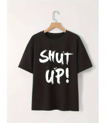 Baskılı Oversize Bisiklet Yaka T-shirt - Siyah