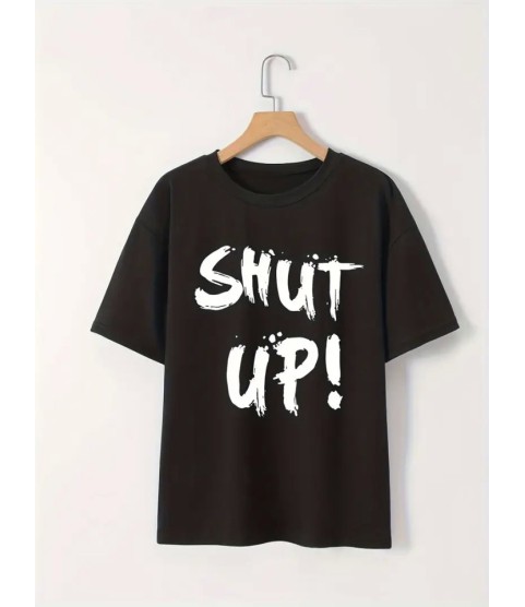 Baskılı Oversize Bisiklet Yaka T-shirt - Siyah