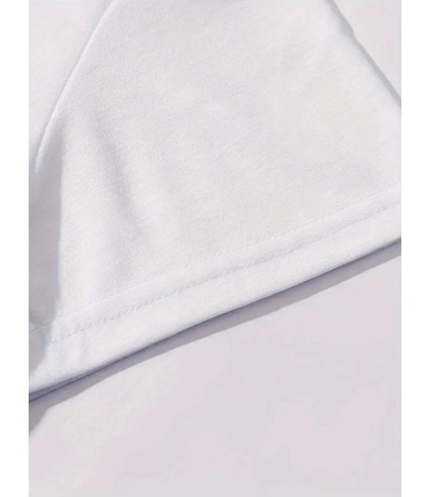 Baskılı Oversize Bisiklet Yaka T-shirt - Beyaz