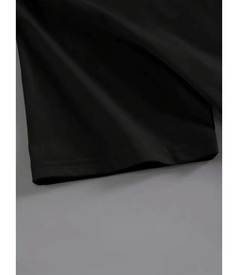 Baskılı Oversize Bisiklet Yaka T-shirt - Siyah