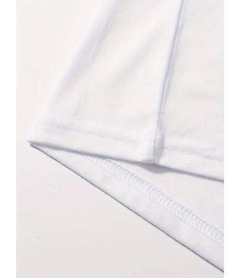 Baskılı Oversize Bisiklet Yaka T-shirt - Beyaz