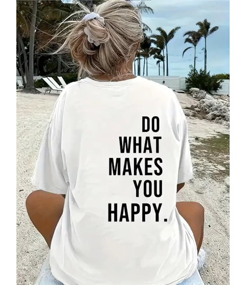 Baskılı Oversize Bisiklet Yaka T-shirt - Beyaz