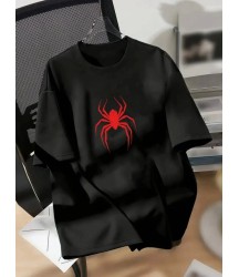 Baskılı Oversize Bisiklet Yaka T-shirt - Siyah