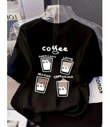 Baskılı Oversize Bisiklet Yaka T-shirt - Siyah