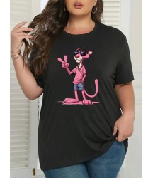 Baskılı Oversize Bisiklet Yaka T-shirt - Beyaz