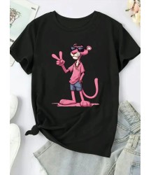 Baskılı Oversize Bisiklet Yaka T-shirt - Beyaz