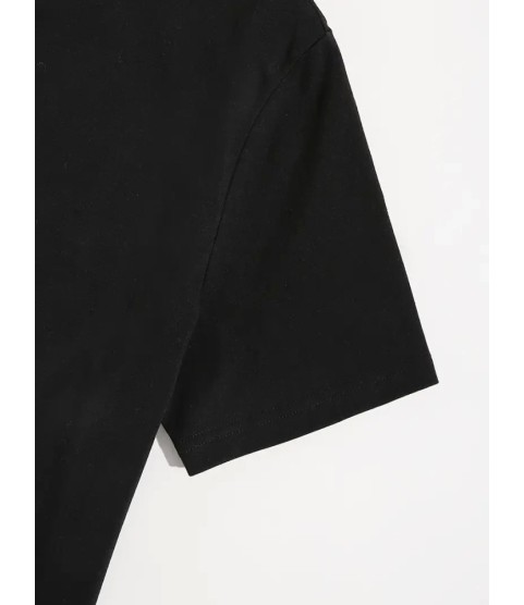 Baskılı Oversize Bisiklet Yaka T-shirt - Siyah