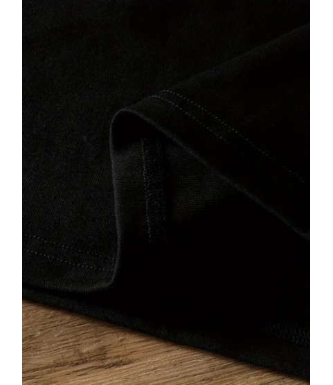 Baskılı Oversize Bisiklet Yaka T-shirt - Siyah