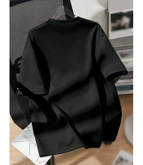 Baskılı Oversize Bisiklet Yaka T-shirt - Siyah