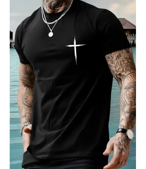 Baskılı Oversize Bisiklet Yaka T-shirt - Siyah